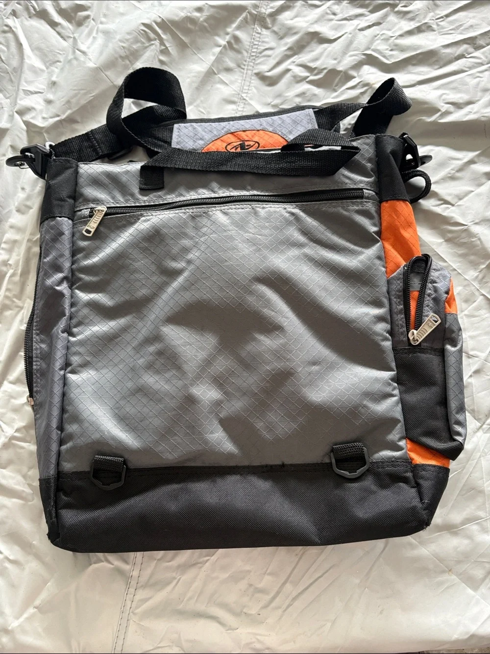 Gray and Orange Men's Messenger Bag with Multiple Pockets